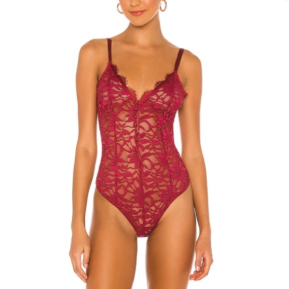 Free People Tops - Free People Intimately Bedroom Date Lace Bodysuit Red Medium